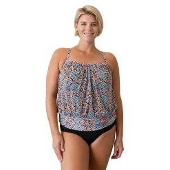 Plus Size A Shore Fit Print Mesh Blouson Top