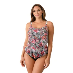 Women's Del Raya Women's 3-Tier Jungle Lilies Ruffle Mesh Tankini Top