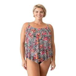 Plus Size Del Raya 3-Tier Ruffle Mesh Tankini Top