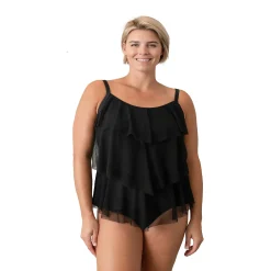 Plus Size Del Raya 3-Tier Ruffle Mesh Tankini Top