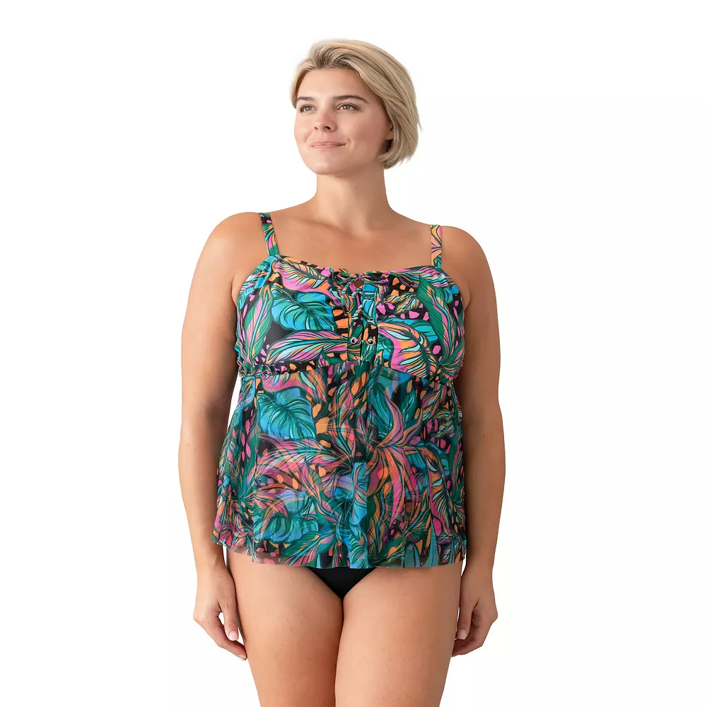 Plus Size Del Raya Lace-Up Bandeau Mesh Tankini Top