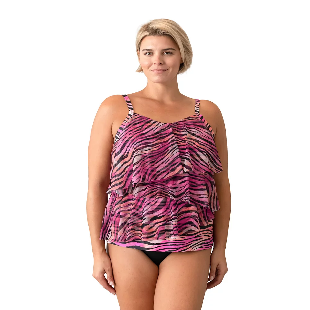 Plus Size Del Raya Asymmetrical 3-Tier Mesh Tankini Top