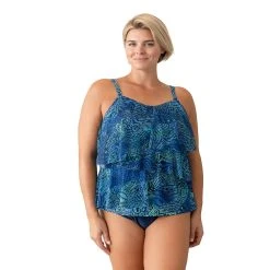 Plus Size Del Raya Asymmetrical 3-Tier Mesh Tankini Top