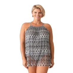 Plus Size Del Raya Thigh Minimizer High-Neck Side-Tie Mesh Swimdress