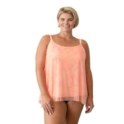 Plus Size Del Raya Tummy Slimmer High-Low Printed Mesh Tankini Top