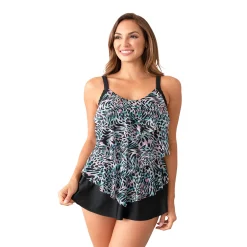 Women's Del Raya Thigh Minimizer Triple Tier Printed Mesh Ruffled Swimdress