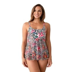 Women's Del Raya Thigh Minimizer Empire Printed Mesh Swimdress