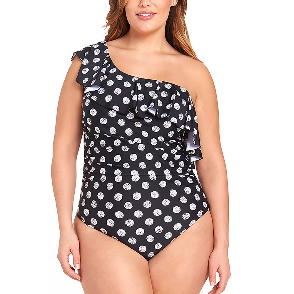 Plus Size LYSA Raya Dot Asymmetrical One-Piece Swimsuit