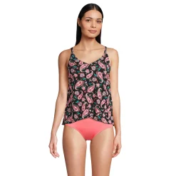 Women's Lands' End Long Torso Chlorine Resistant V-Neck Tulip Hem Tankini Swimsuit Top With Adjustable Straps