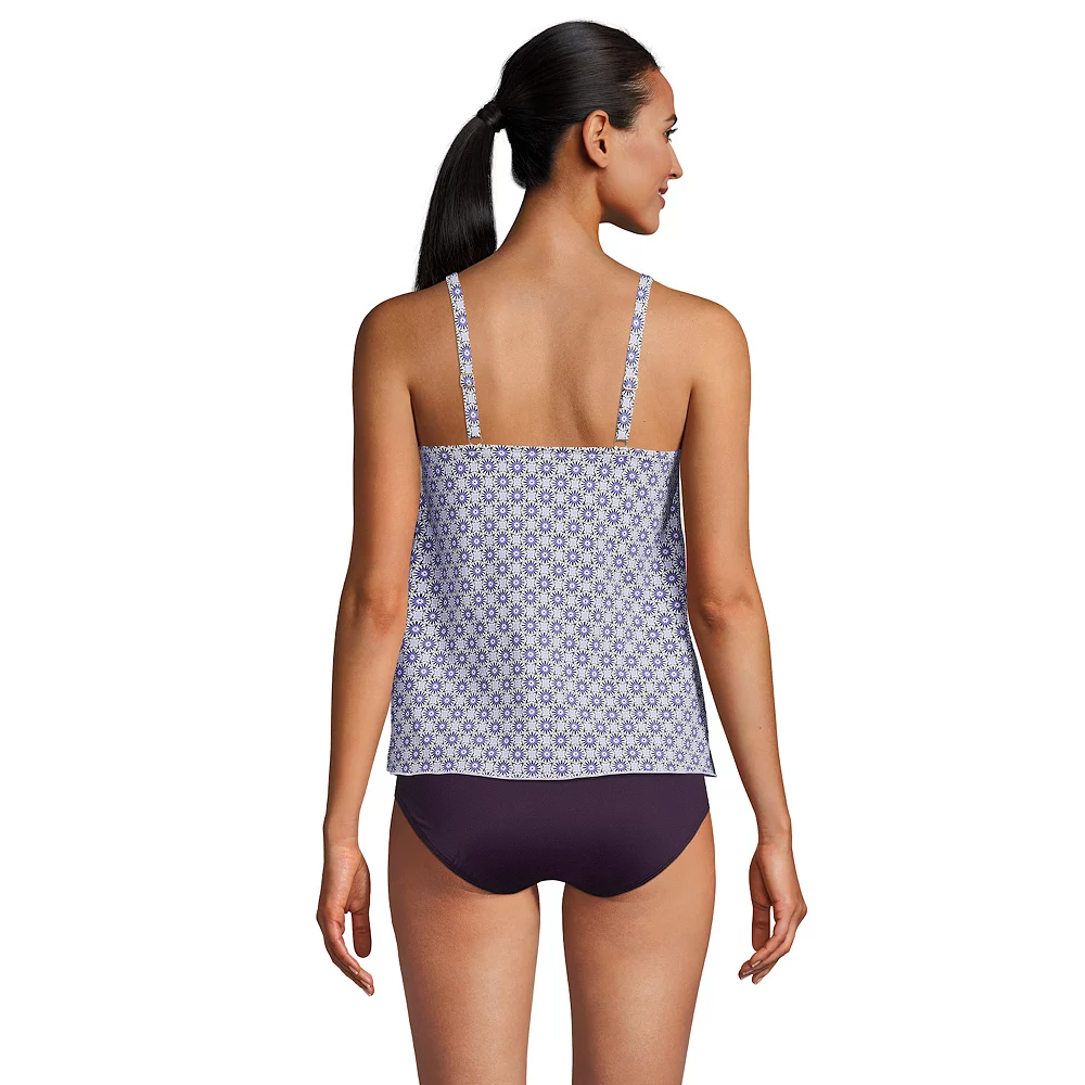 Women's Lands' End Long Torso Chlorine Resistant V-Neck Tulip Hem Tankini Swimsuit Top With Adjustable Straps - Image 2