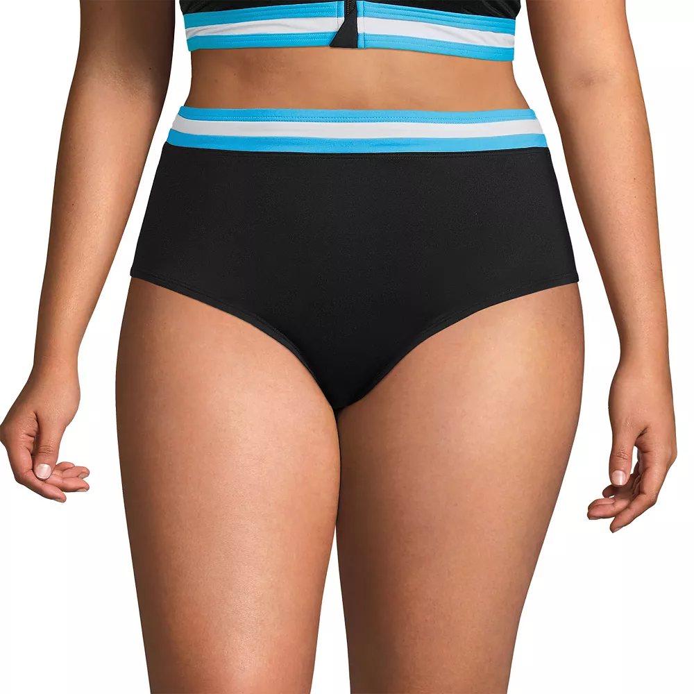 Plus Size Lands' End Chlorine Resistant Pocket High-Waisted Bikini Swim Bottoms