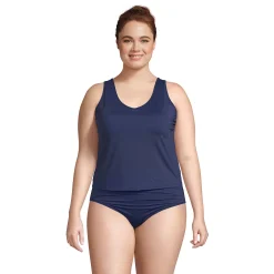 Plus Size Lands' End Chlorine Resistant V-Neck One-Piece Fauxkini Swimsuit