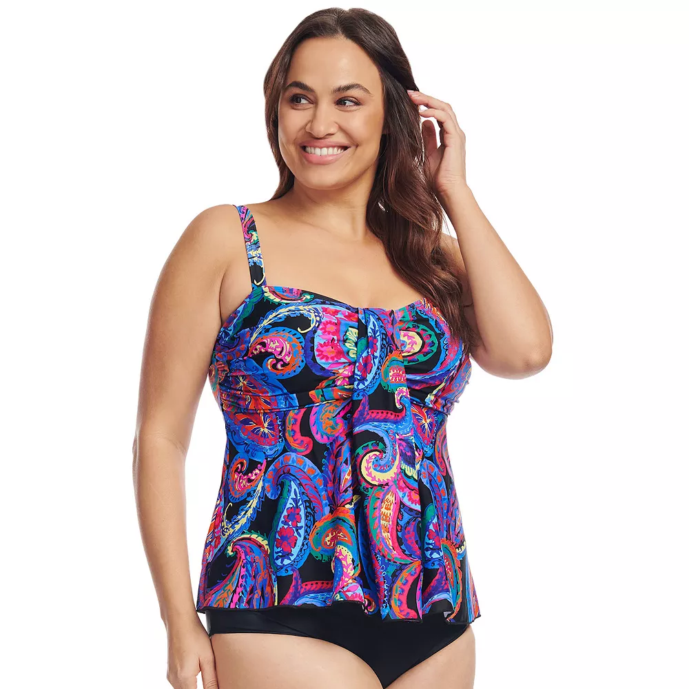 Mazu Swim Plus Size Mazu Tropical Flora Draped Bandeau Tankini Swim Top - Image 3