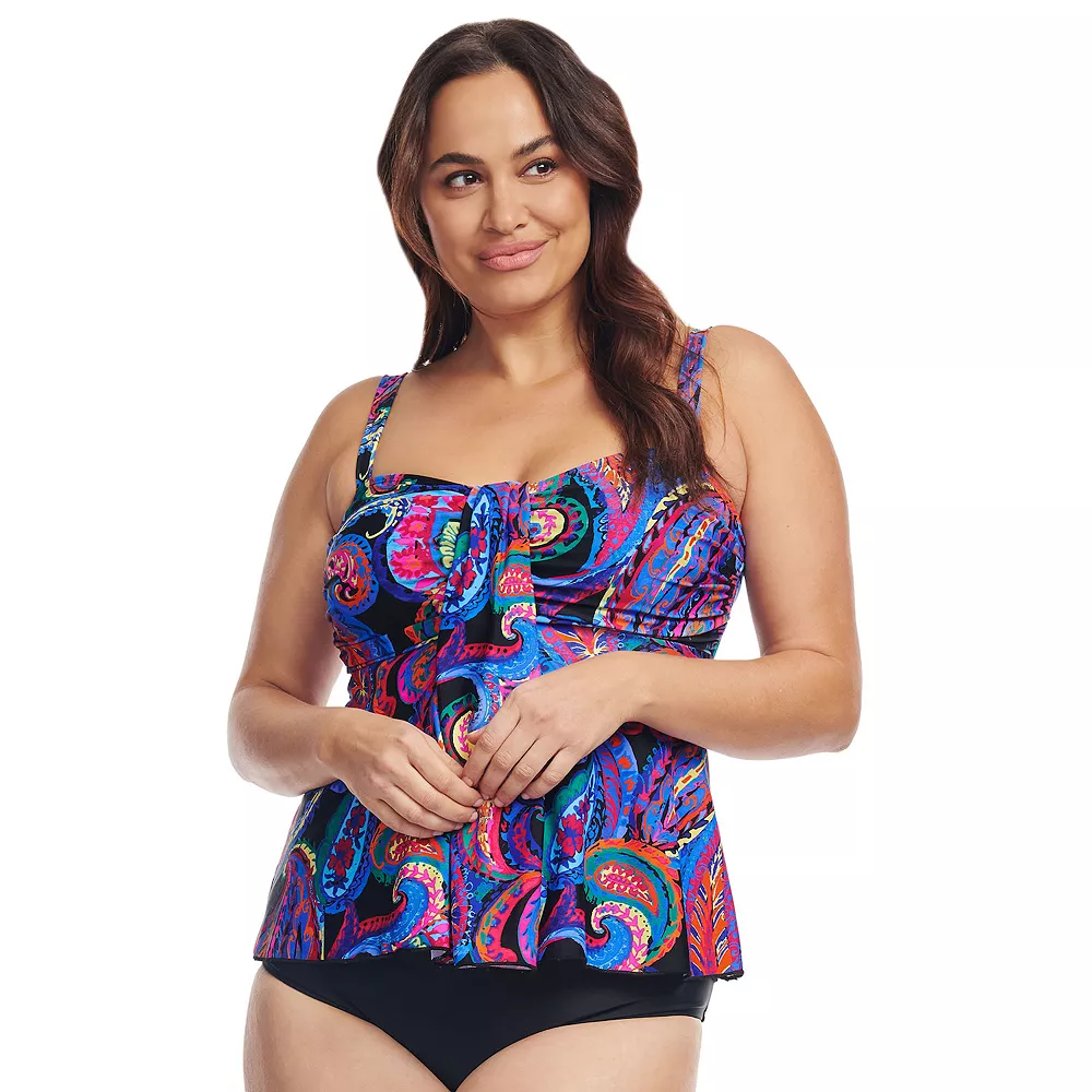 Mazu Swim Plus Size Mazu Tropical Flora Draped Bandeau Tankini Swim Top - Image 4