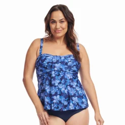 Mazu Swim Plus Size Mazu Tropical Flora Draped Bandeau Tankini Swim Top